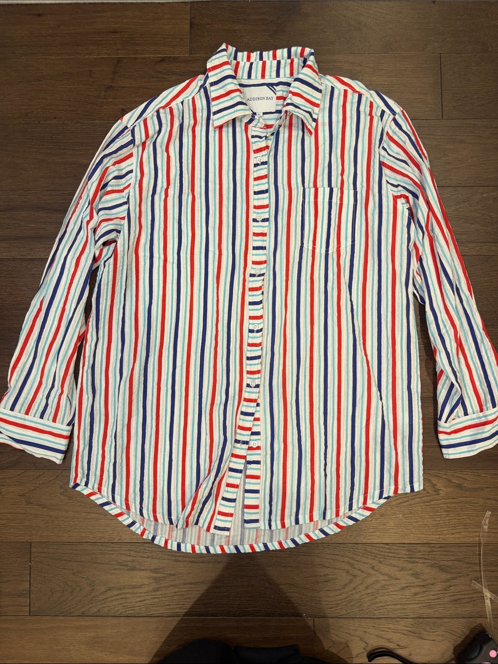 Addison Bay Red/Blue/White Stripes Naples Shirt Dress Size Large - C30-088